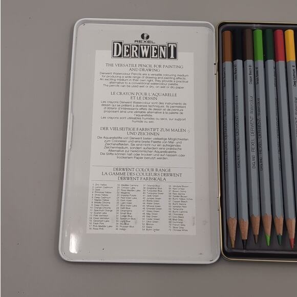 Vintage Tin Of 12 Derwent Artists' Coloured Pencils by Rexel Cumberland - Picture 3 of 4